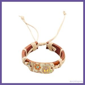 Bohemian Leather Bracelet with Peace Symbol